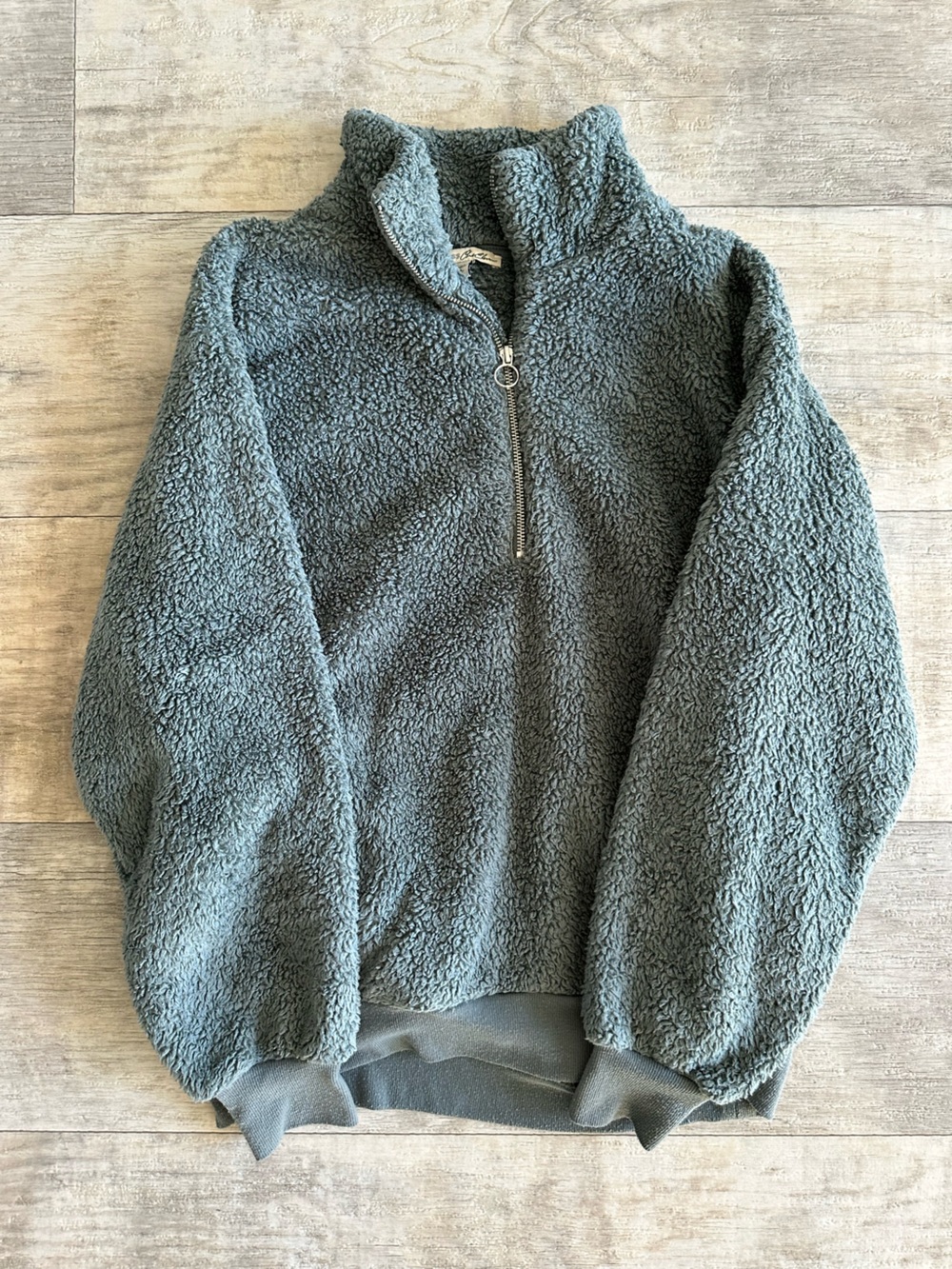 Express One Eleven Sherpa Quarter Zip Pullover, Slate Gray-Blue, Size S